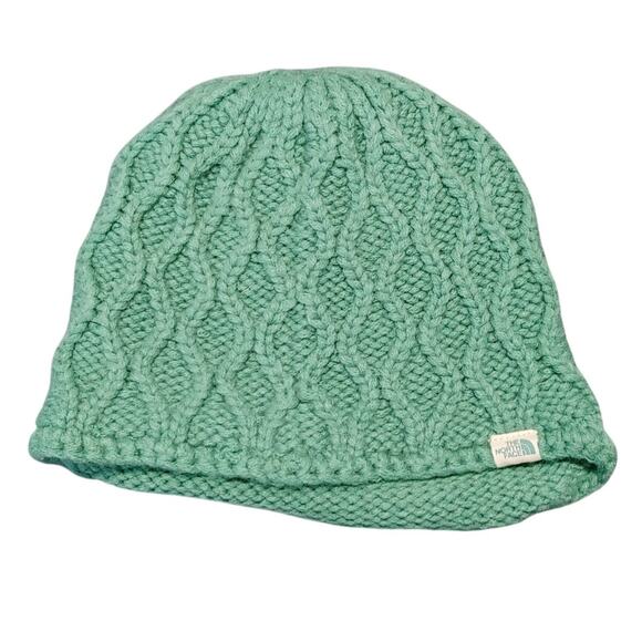 The North Face Cable Knit Green Classic Fit Winter Beanie Hat Womens OSFA - Picture 2 of 4